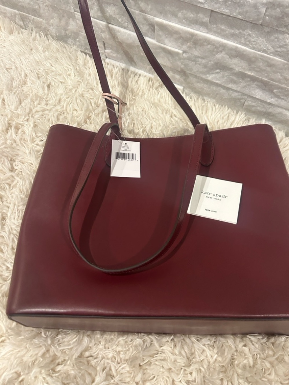 kate spade Burgundy Leather Tote with Floral Charm - Picture 6 of 9
